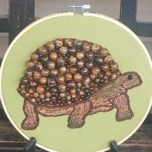 Trudy the Tortoise, Hand Embroidered with a Beautiful bead shell!